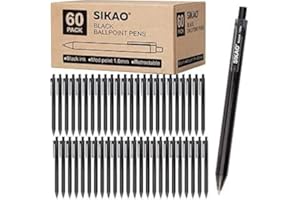 Sikao Black Pens | 60 Pack Retractable Ballpoint Pens Multipack | Black Ink Medium Point 1.0mm | Smooth Writing Ball Point | School Office Supplies, Box of Pens Bulk (Black Ink)