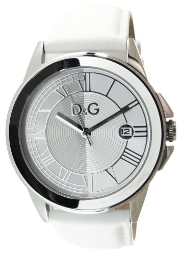 D&G Unisex Quartz Watch with Silver Dial Analogue Display and White Leather Strap DW0631