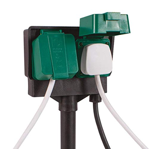 2 Twin Outdoor Garden Mains Socket Plug Stake Kit Weatherproof