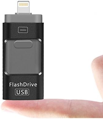 USB Flash Drive 3-in-1, Elekmall 16/ 32/ 64/ 128GB Lightning iPhone Memory Stick OTG Cell Phone External Storage Adapter for iPhone/ iPod IOS/ Android PC Macbook Memory Expansion Connector USB 2.0 (16GB, Black)