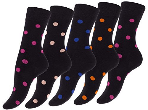 Lot de 10 paires de chaussettes pour les femmes et fille avec des points colorés DOT, coton avec élasthanne - Multicolore - Taille 39-42