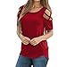 Produktbild IMJONO T-Shirt Frauen Sommer Kurzarm Riemchen Cold Shoulder Tops Blusen (EU-40/CN-L, Wein)
