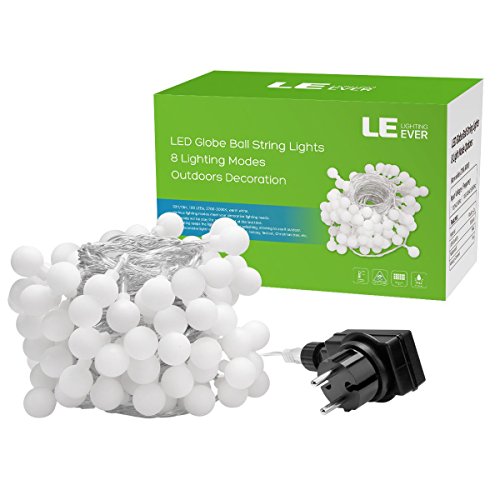 LE 100er LED Kugel Lichterkette 10M 8 Modi mit Memory-Funktion für Innen Außen Party Weihnachten Dekolampe (warmweiss) - 7