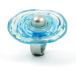 Edelstahl-Ring mit Scheibe aus Murano-Glas in türkis, Glas-Schmuck, Wechsel-Ring, Unikat, personalisiert, einzigartiges Geschenk