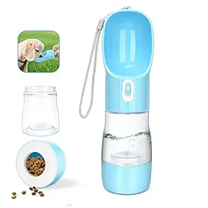 madeking Dog Water Bottle Portable Pet Water Bottle Leak Proof Dog Water Dispenser and Food, Multifunctional Outdoor Water&Food Bowl for Dogs and Cats (Bule)