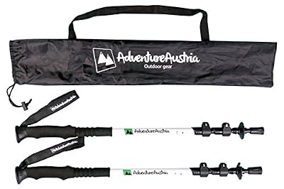 AdventureAustria Bâtons de Marche Télescopique (Paire) Bâtons de Randonnée - Pôle Réglable Aluminium Léger de Qualité Professionnelle. Pour Hommes et Femmes. Ajustables et Confortables. Etui de Voyage Inclus. (Blanc)