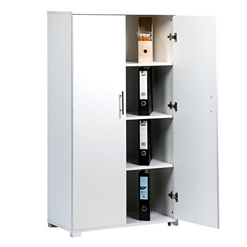 White Office cupboard filing storage stationary cabinet - office furniture, 4 storage shelves - 2 door cabinet - 800mm wide - massive storage capacity - 40 x A4 box file capacity