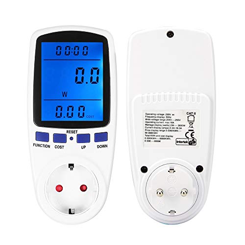 Strommessgerät mit Hintergrundbeleuchtung LCD Bildschirm, Anoak Energiekostenmessgerät Leistungsmessgerät KWh Zähler Stromkostenmessgerät  Energiekostenmesser mit Überlastsicherung [bis 3.680 W]