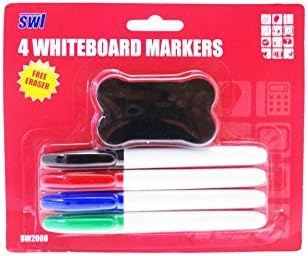 4 Colour Set Whiteboard Pens Marker &amp; Eraser Rubber Stationery Office School