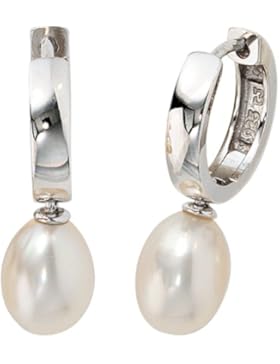 JOBO Creolen 925 Sterling Silber rhodiniert 2 Süßwasser-Perlen Ohrringe