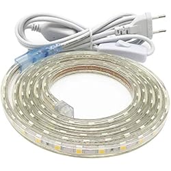 Ruban Led, Grande Luminosité bandeau led 220v avec Interrupteur,5050 IP65 étanche Strip Led, 3M Blanc Froid