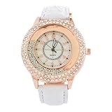 Souarts Damen Schmetterling Kunstleder Treibsand Armbanduhr mit Strass Quartzuhr Analog mit Batterie (Weiss)