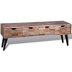 vidaXL Meuble TV avec 4 Tiroirs Teck Recyclé Support TV Meuble de Rangement