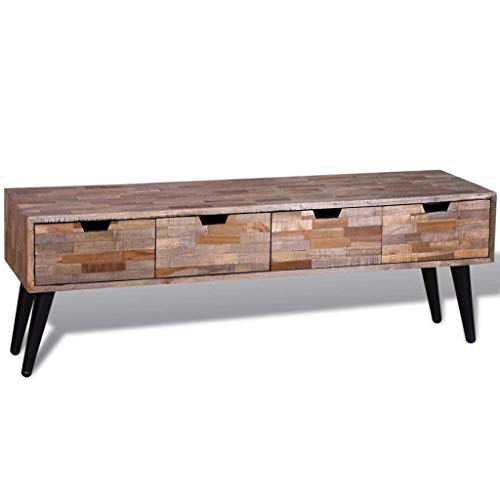 vidaXL Meuble TV avec 4 Tiroirs Teck Recyclé Support TV Meuble de Rangement