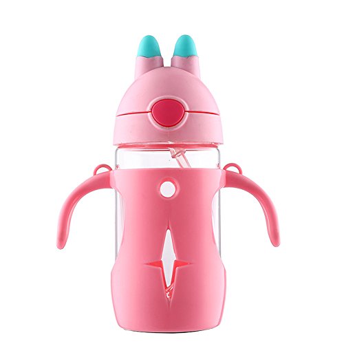 ED-Lumos Botella Infantil con Pajita Diseño intersante con Oreja con? Mangos 300 ML Color Rosa