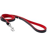 Garronda Hundeleine aus weichem Leder 120 cm 208+ (Schwarz/Rot, 120 cm)