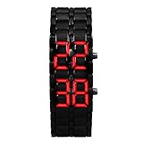 Einzigartige Männer Frauen Vulkan Lava Stil Eisen Mode Armband Digitale Samurai Metall Edelstahl LED Armbanduhr Beste Geschenk - Black & Red frauen