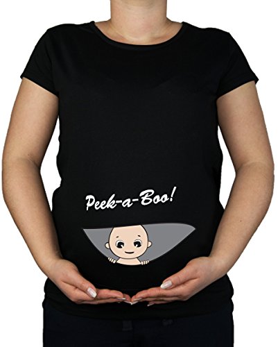 Maternity Pregnancy size 10 - 20 Cotton BABY Peek a boo Top Tunic T-Shirt (Medium, Black)