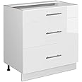 Vicco Kitchen base cabinet Fame-Line, White High Gloss/White, 80 cm with 3 drawers, without worktop