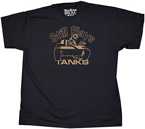 Still Plays With Tanks WarZone Edition T Shirt German Tiger (2XL, BLACK + Brown Logo)
