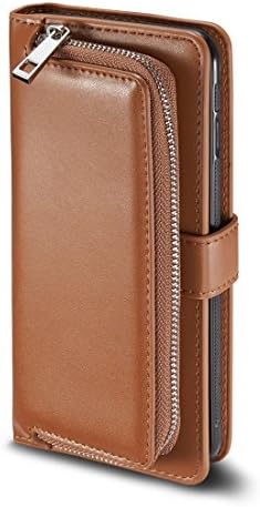 Galaxy S8 Plus Wallet Case (6.2"), YooGoal Plain Grain Zipper Purse Built-in Card Slots 2-in-1 Detachable Magnetic Back Cover Protective PU Leather Sheath For Samsung Galaxy S8 Plus (Brown)