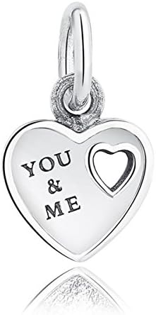 Heart Charm fit Pandora Bracelets You and Me Engraved Love 925 Sterling Silver