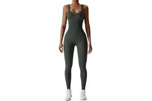 Litthing Monos de Yoga Para Mujer Bodycon de Cuello Cuadrado Sin Manga de Una Pieza Mono Deportivo Sexy Ropa Deportiva Mujer Chándal Conjunto de Gimnasio Ajustado Elástico Acanalados Romper