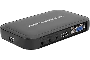 Denash 1080P Mini HDMI Multimedia Player, M3 Full-HD Netzwerk Video Hard Disk Player HDMI Digital Media Player HDMI/AV/VGA Ausgang mit Fernbedienung