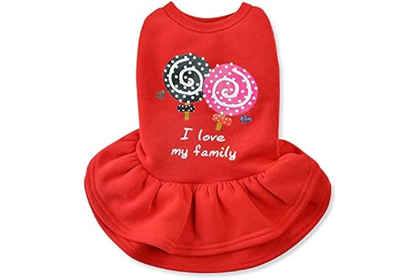 KUTKUT cotton Lollypop Print Frock for Cat & Small Dog, Cute Sleeveless Princess Dog Cat Apparel for Shihtzu, Pomeranian, Maltese etc. (Size: L, Chest: 40cm, Back Length: 32cm), 1 Count