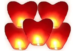 Sky Lanterns,JRing Red Heart Shape Sky Lanterns, Traditional Chinese Flying Glowing Lanterns for Birthday Wedding New Year and All Celebrations (5Pack)