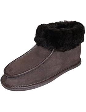 Lammfell Hüttenschuhe mit Gummisohle Hausschuhe Damen Herren Warme Lammfell-Schuhe Winter