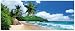 Produktbild Wallario Glasbild Urlaub auf den Seychellen unter Palmen am Sandstrand - 50 x 125 cm in Premium-Qualität: Brillante Farben, freischwebende Optik
