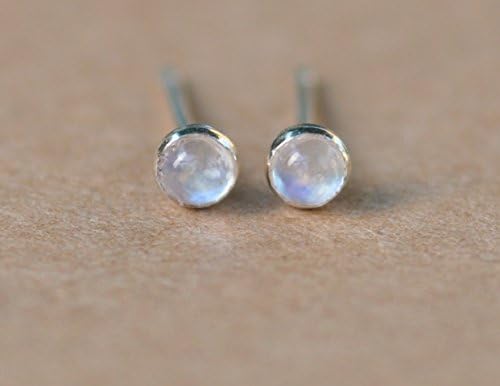 Rainbow Moonstone stud earrings, Sterling Silver, 3mm