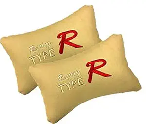 RONISH Beige Leatherite Type R Print Car Cushion (Set of 2) for Tata Safari DICOR 2.2 LX 4x2