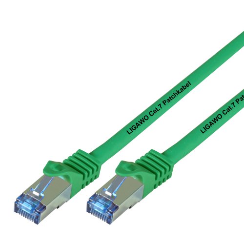Ligawo Patchkabel Cat.7 S-FTP PiMF RJ45 Cat6A Stecker für Netzwerk/Internet Anschluss (0,5m) - grün