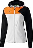 100% Polyester Erima Damen Premium One Training Kapuzenjacke, Weiß/Schwarz/Neon Orange, 10745, 48
