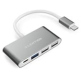 LENTION Hub USB-C 4 en 1 avec type C, USB 3.0, port USB 2.0 Compatible avec Mac Air 2018, 2019, Mac Pro 13/15 (Thunderbolt 3), ChromeBook, Plus, adaptateur de connexion et de charge multiport - Espace gris