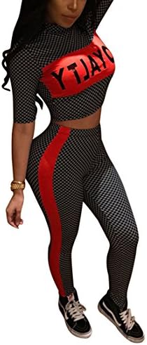 YYF Womens Letter Print 2 Pieces Set Bodycon Half Sleeve Long Leggings Outfits
