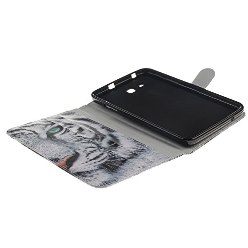 Felfy Slim Full Body Weiß Tiger Sharp Grünen Augen Muster PU Lederhülle Case Cover Etui Schutz Hülle Tasche für Samsung Galaxy Tab 3 Lite T110 T111 T113 + 1x Koala Anti Stöpsel + 1x Black Stylus - 6