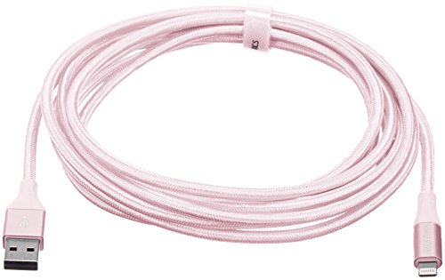 AmazonBasics C  ble USB A vers Lightning en nylon    double tressage Certifi   Apple Mfi  Dor   rose  3 m