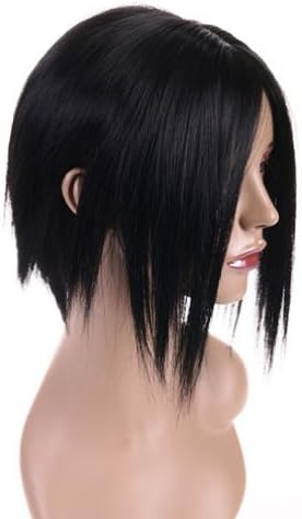 Prettylandblack Short Sleek layered hair-cut fringed straight Unisex BOB Wig Matte Natural For Everyday C546