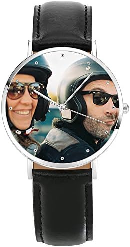 SOUFEEL Personalized Watches with Any Picture Soft Black Leather Band 40mm/36mm Alloy Custom Photo Watches for Women Man Birthday Gift