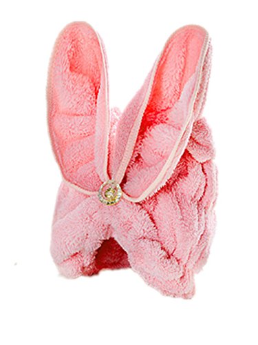 Moolecole Coral Fleece Absorbent Hair Dry Towel Bow-knot Shower Cap Hair Turban Quick Dry Hat Cap Pink