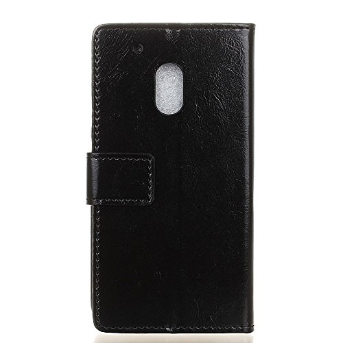 Motorola Moto G4 Play 5″ Hülle,QUENJOY® Stand Brieftasche Flip Case Schutzhülle Crazy Horse Leder Etui Ultra Slim zu Schützen für Lenovo/Motorola Moto G4 Play SM4386AE7L1,SM4386AD1L1 Smart Phone,Schwarz 01 - 2