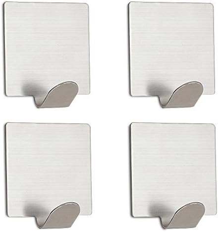 Moliker Adhesive Hooks, Stainless Steel Waterproof Self Adhesive Hooks Wall Hooks for Jewelry Organizing, Hat Hooks, Coat Hook (Pack of 4-)