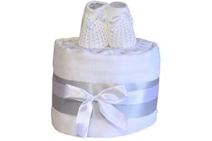 THE NAPPY CAKE Baby Nappy Cake Gift Baby Shower, Maternity Leave Present, Birth Gift (White)