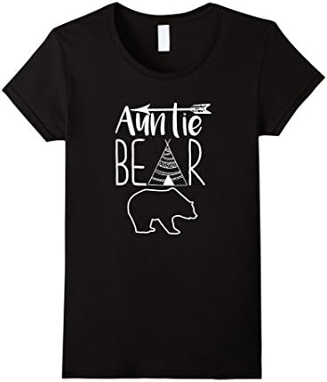 Women's Auntie Bear Graphic Teepee and Arrow T-shirt Small Black