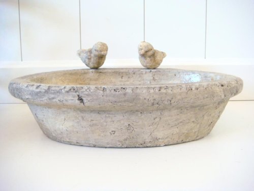 Vogeltränke aus Keramik oval Deko antik Optik Vogelbad Futter Station Futterstelle , ca. 30x20x7cm - 4
