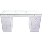 platto creative works CW Milano Makeup Table with Glass Table and 13 Drawers