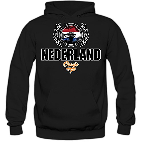 Fußball Niederlande V2 Hoody | Herren | Fußball | Nationalmannschaft | Nederland | Oranje | Kapuzenpullover | Herrenhoody, Farbe:Schwarz (Black F421);Größe:XL